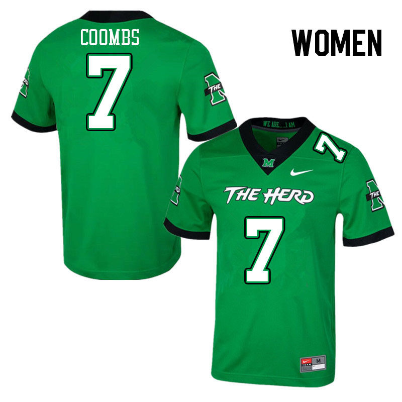 Women #7 Caleb Coombs Marshall Thundering Herd College Football Jerseys Stitched-Green - Click Image to Close
